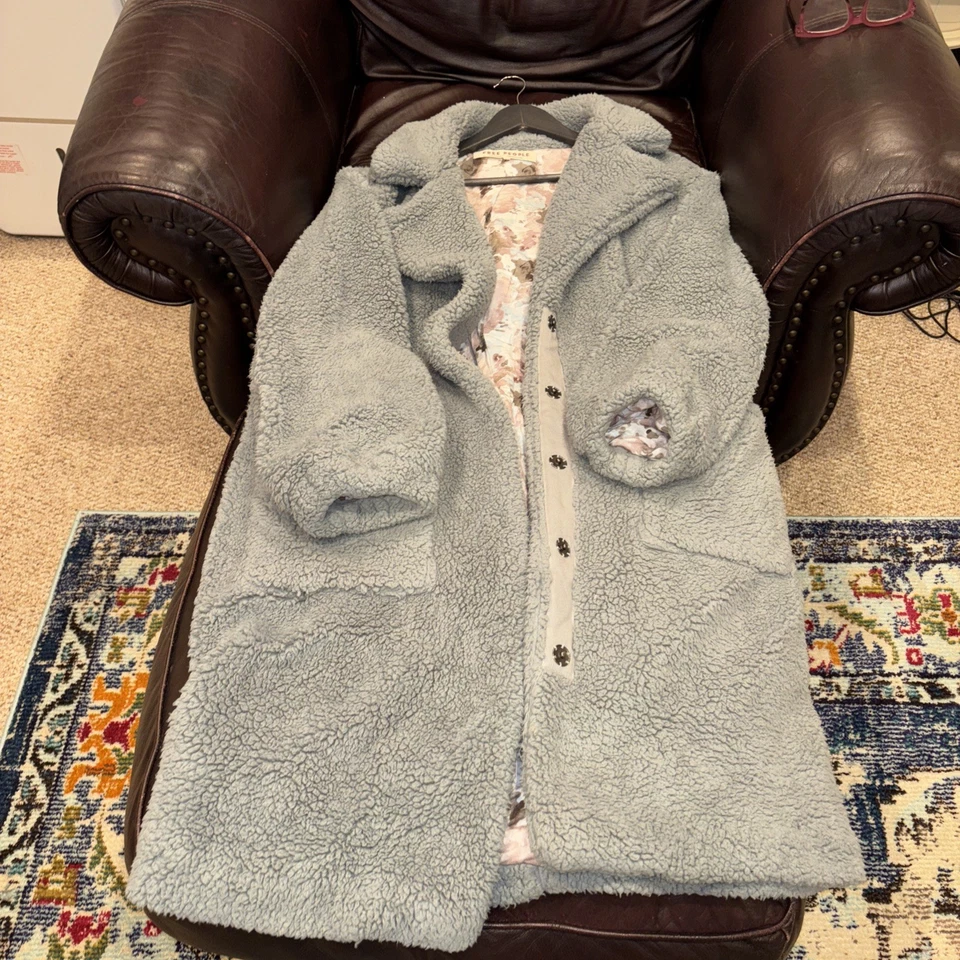 Free People Coat Tessa Teddy Longline Faux Sherpa Medium Oversized Boho Chic - Image 1 of 4