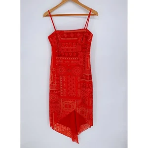 Vintage Y2K 90s City Triangles Red Asymmetrical Bandana Print Festival Dress L - Bild 1 von 10