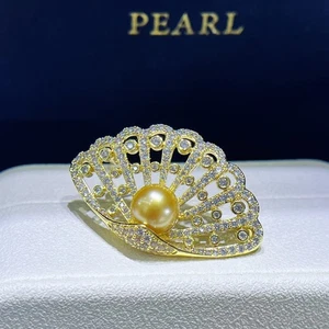 gorgeous9-10 mm  natural gold south sea pearl  brooch - Picture 1 of 6