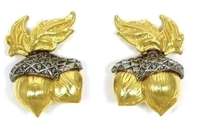 1994 Avon ELEGANT BOLOTA Coleção Brincos Clipe 1 1/2” L Outono com Folhas de Carvalho NOS - Imagem 1 de 4