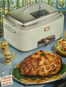 1950 Vintage Print Ad: 2 Sided Catalog Sheet General Electric Automatic Roaster - Picture 1 of 2