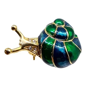 Vintage Snail Womens Brooch Enamel Cloisonne Rhinestones Gold Tone Green Blue - Picture 1 of 4