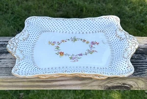 Vintage Minton Dresden Style Floral Platter Gold Gilding Raised Blue Dot Pattern - Picture 1 of 15