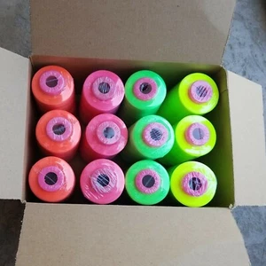 12 Big Spools Neon Colors Set Serger Sewing Thread 6000 Yards Per Spool T27 S/2 - Picture 1 of 8