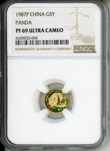 1987-P 5Y 5 YUAN G5Y Chinese PROOF GOLD PANDA 1/20 Oz. NGC PR69 PF69 CHINA !! - Picture 1 of 2
