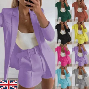 2pcs Women Formal Co-ord Set Jacket Coat+Shorts Ladie Work OL Blazer Suit Outfit - Picture 1 of 23