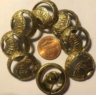 8 Shiny Antiqued Brass Tone Metal Heavy Domed Buttons 15/16" 23.5mm US Made 6398 - Image 1 of 3