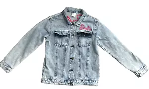 Barbie Mattel Pink Embroidered Jean Denim Jacket Girls XL Snaps Pockets Cotton - Picture 1 of 24