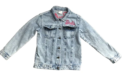 Barbie Mattel Pink Embroidered Jean Denim Jacket Girls XL Snaps Pockets Cotton - Image 1 of 4