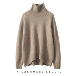 Red Sweater Thickened Cashmere Sweater Turtleneck Loose Winter  Pullover Sweater - Picture 1 of 22