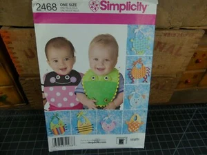 Simplicity Pattern 2468 Baby Bib Cute Animals Beetle Crab Turtle Dog Uncut - Picture 1 of 2