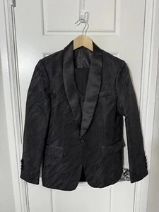Boys Suits for Kids Size 14 Black Embossed 3 Pieces Tuxedo - Picture 1 of 4