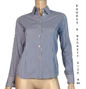 🌻RHODES & BECKETT SIZE 6 AU QUALITY BLUE WHITE STRIPED EGYPTIAN COTTON SHIRT - Picture 1 of 10