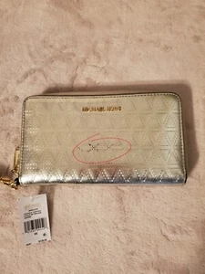 Michael Kors Wristlet Large Flat Phone Case Champagne Metallic Leather Wallet  - Bild 1 von 9