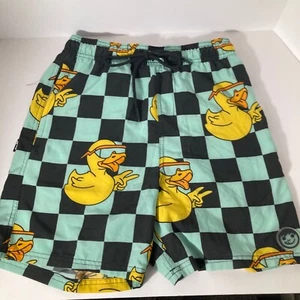 Boys Neff Ducky Swim Trunks Aqua Yellow M Polyester Spandex - Picture 1 of 7