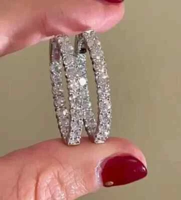 2Ct Round Lab Created Diamond Women's Huggie Hoop Earrings 14K White Gold Plated - Image 1 of 4