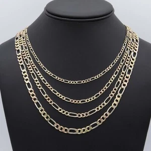 Diamond-Cut Figaro Link Chain Necklace 10K Yellow White Rose Gold All Sizes - Picture 1 of 7