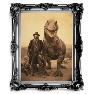 Wild West Dinosaur Wall Art Vintage Photography Witchy Decor Gothic Jurassic Pos - Picture 1 of 23