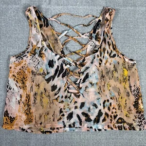 Forever 21 Women’s Tank Top Lace Crisscross V Neck Floral Size Small - Picture 1 of 8