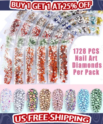 1728 piezas arte en uñas estrás brillo gemas puntas 3D hágalo usted mismo decoración moda Foto 1 de 4