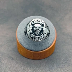 925 Sterling Silver Forgive Skull Ornate Men's Ring. Solid Silver. Biker Ring. - Picture 1 of 7