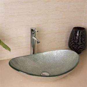 Bath Select Aegina Oval Bathroom Glass Sink With Faucet & Drain - BS159FPD - Picture 1 of 5