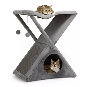Foldable Cat Tree Hammock Condo Scratching Post Pad Collapsible Cat Tower House - Picture 1 of 12