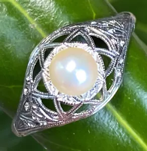Art Deco Pearl Star Of David Antique Vintage Ring Estate Fine Jewelry Pre-Owned - Picture 1 of 22