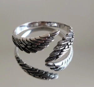925 Sterling Silver Angel Detailed Wings Ring - Silver Wings Boho Band - Picture 1 of 4
