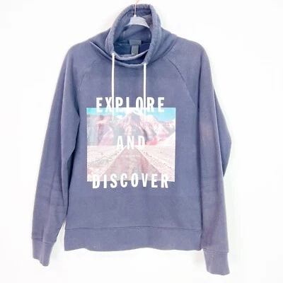 SUDADERA DE MANGA LARGA H&M AZUL CUELLO EMBUDO GRÁFICO EXPLORAR DESCUBRIR HOMBRE MEDIANA Foto 1 de 4