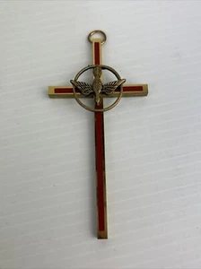 Vintage Brass Confirmation Cross With Dove In Box Religious Christian Peace - Picture 1 of 13
