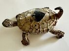 Vintage Painted Metal Turtle Trinket Box with Spade on Shell Hinged Lid