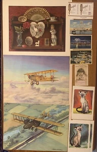 Vintage Paper Ephemera Lot Prints Postcards Cats, Trade Card Tobacco Airplanes - Picture 1 of 18