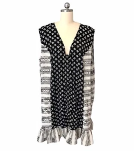 ASOS Mini Tunic Dress Black White Sleeveless Ruffle Hem Women’s Plus Sz 20 - Picture 1 of 10