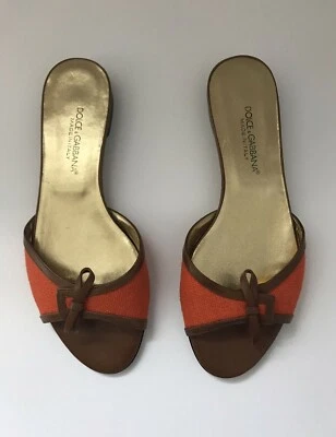 Sandalias planas vintage Dolce Gabbana Italia punta abierta de cuero talla 36 1/2   Foto 1 de 3