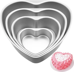 Aluminum Heart Shaped Cake Pans 4 Pcs Nonstick Baking Pan with Removable Bottom - Picture 1 of 1