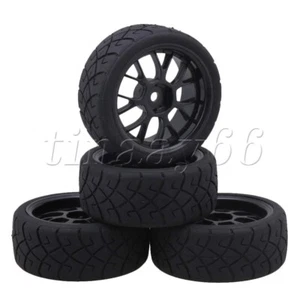 4PCS Black RC Wheel Rims & Tyres Sets Suitable for RC 1:10 On Road Car Black - Picture 1 of 8