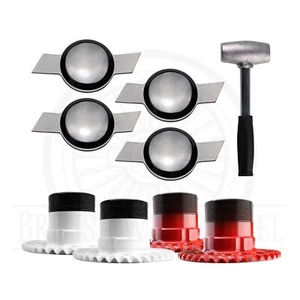 Chevy Style Bowtie KO Spinner Caps + Adapters for Lowriders | Set of 4 + Hammer - Picture 1 of 86