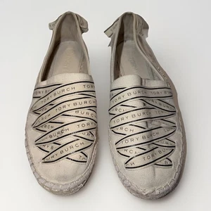 Tory Burch Womens Ribbons Espadrille Flats Shoes Beige Cream Slip-On Size 8 - Picture 1 of 12