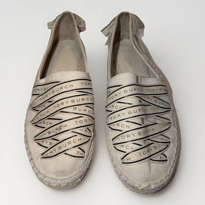 Tory Burch Mujer Cintas Alpargata Zapatos Planos Beige Crema Sin Cordones Talla 8 Foto 1 de 4