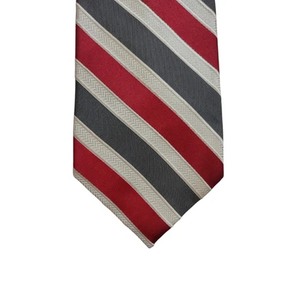 Gravata Ashford & Brooks London Repp masculina 100% seda vermelha branca preta listrada 4" x58" - Imagem 1 de 4
