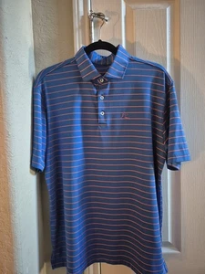Rhoback Performance Polo Blue/orange Stripe Shirt Size L - Picture 1 of 10