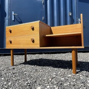 Mid Century Teak Sideboard With Two Drawers & Shelf, Retro Vintage Unit on Legs - Picture 1 of 23