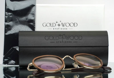 GOLD & WOOD Titan 03.03 Brown Silver Mens Round Eyeglasses 46-24-145 B:39 - Image 1 of 4