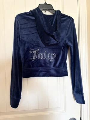 Juicy Couture Size S Velour Bling Track Jacket Crop Top Zip Atlantis Blue NWT - Image 1 of 4