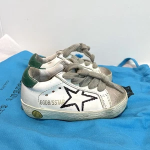 Golden Goose Toddler 19 Super Star Lace Up Sneakers White, Green, Black - Picture 1 of 13