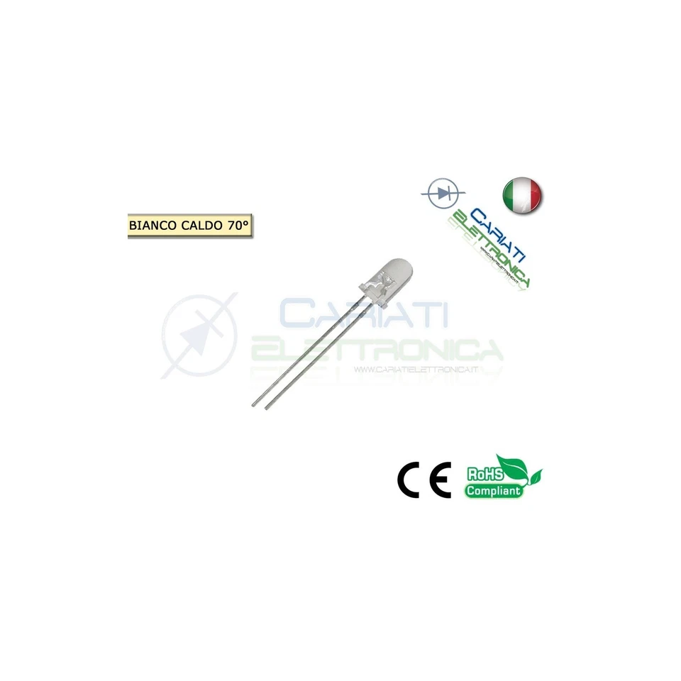 10 pz Led 5mm 70 ° Bianco Caldo 7000mcd alta luminosità - Immagine 1 di 1