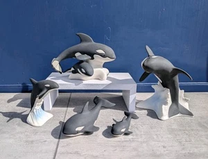 Job Lot 5 Vintage Highbank Art Porcelain Orca Killer Whale Ornaments Figurines - Foto 1 di 24