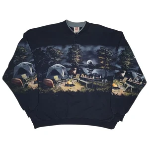 Vintage Art Unlimited Mens Sweater Size XXXL Racoons Camping Outdoors Gorpcore - Picture 1 of 8