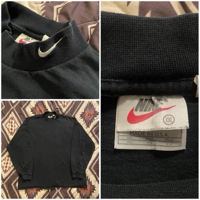 Vintage 90s Nike Mock Neck Embroidered Swoosh Long Sleeve Black 2XL Made In USA - Image 1 of 4